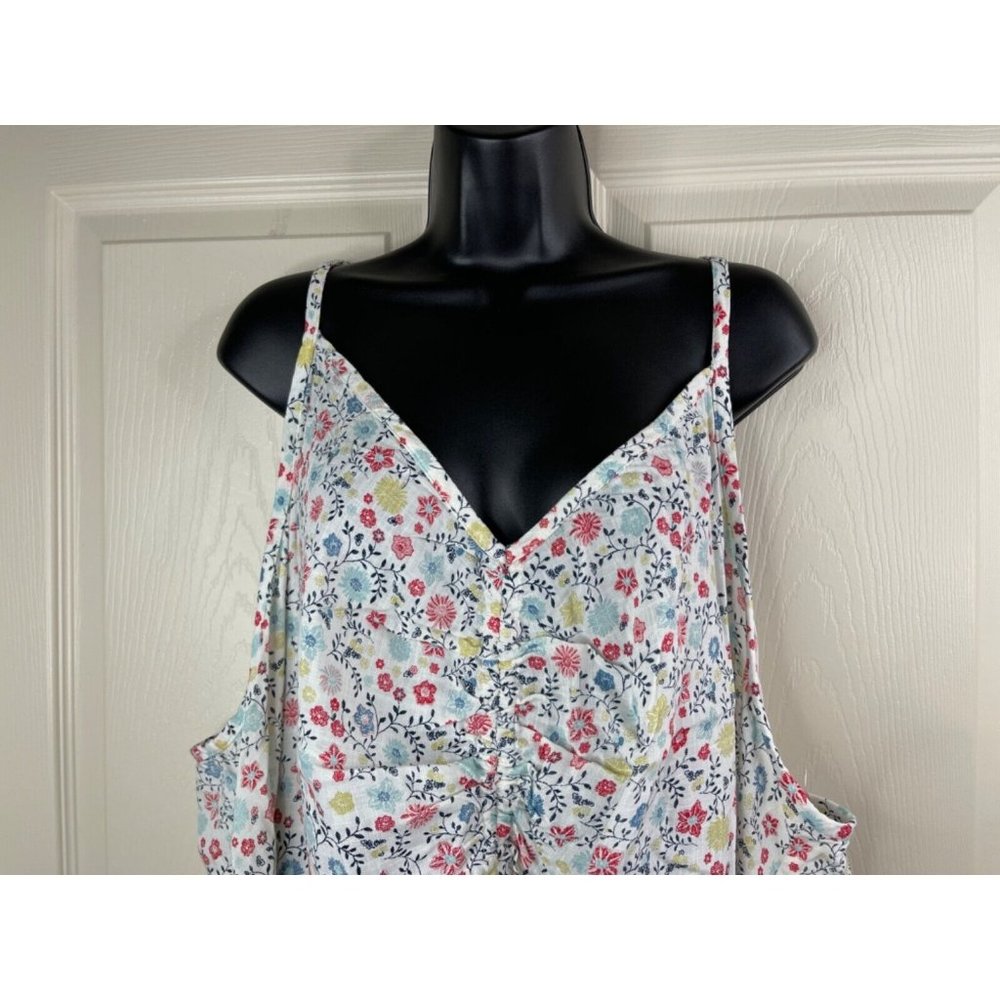 Sonoma Tank Top Womens Plus Size 3X White Floral Shirred Front Rayon NWOT V Neck - Picture 2 of 10